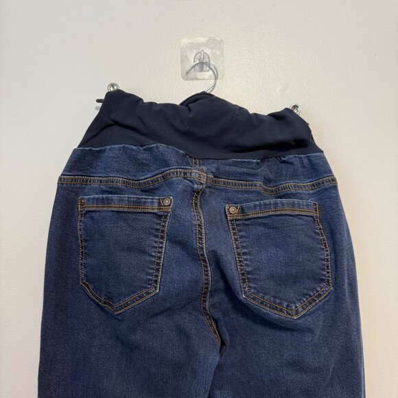 Indigo Blue Maternity Jeans Size L Dark Wash Denim & Elastic Waistband - Picture 4 of 6